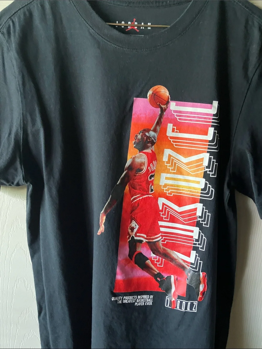 Jordan Black Graphic Tee with Red and Orange Jumpman Print